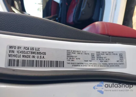 2021 Dodge Durango R/T Awd from USA, damaged, VIN 1C4SDJCT8MC805435